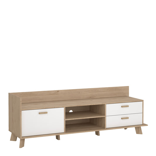 Isla TV-unit with 1 Door + 2 Drawers in Jackson Hickory and White