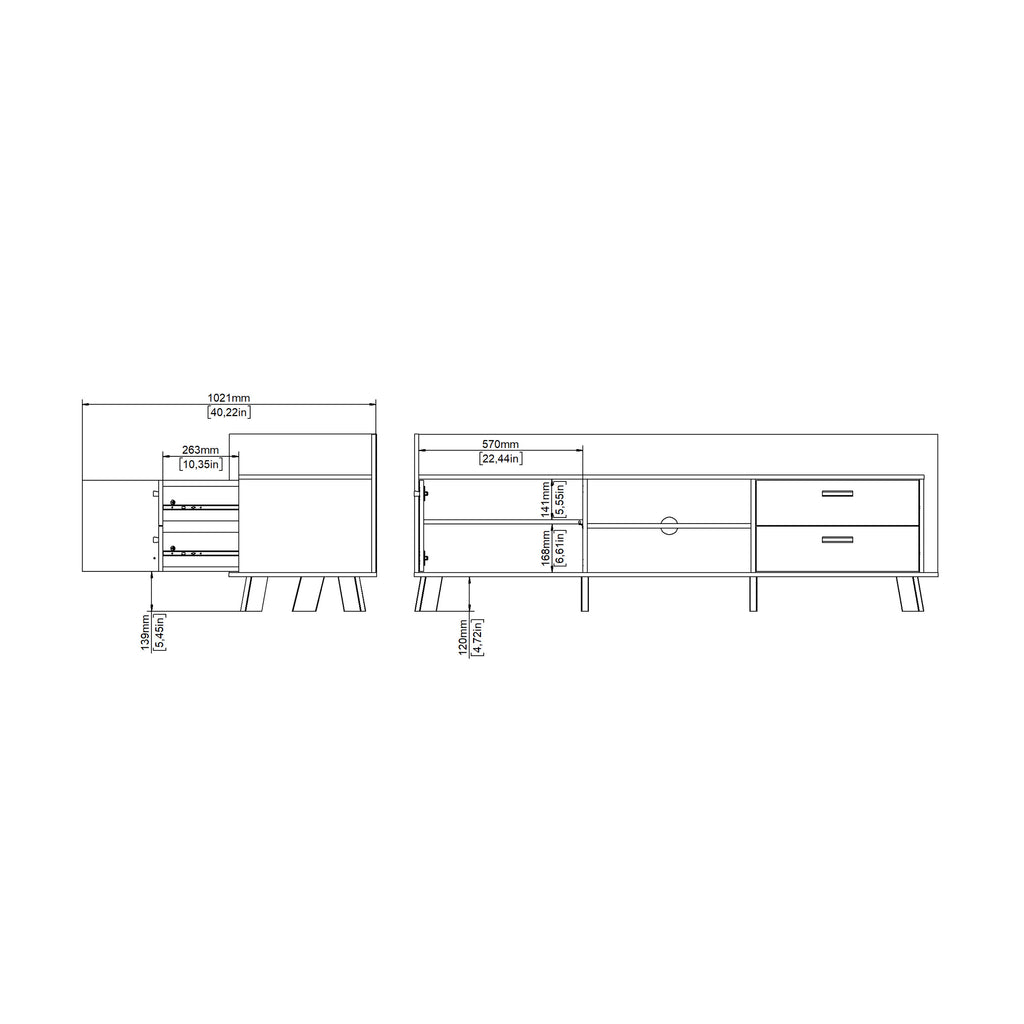 Isla TV-unit with 1 Door + 2 Drawers in Jackson Hickory and White