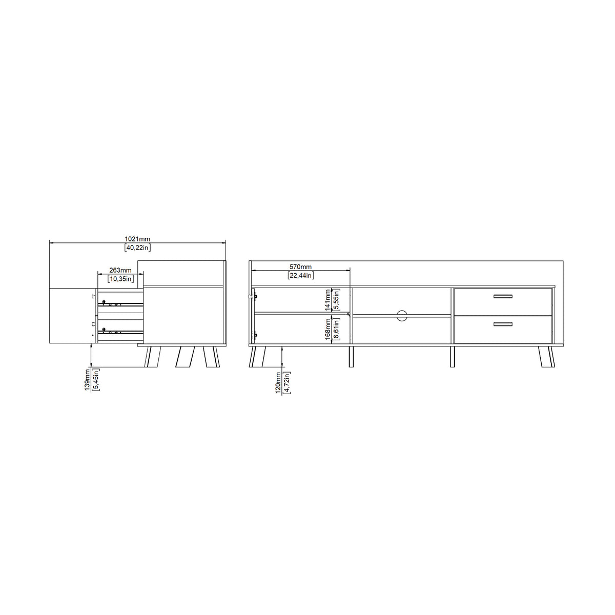 Isla TV-unit with 1 Door + 2 Drawers in Jackson Hickory and White