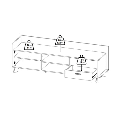 Isla TV-unit with 1 Door + 2 Drawers in Jackson Hickory and White