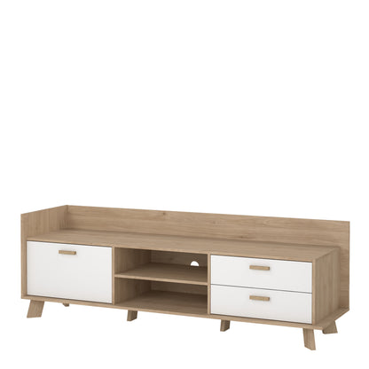 Isla TV-unit with 1 Door + 2 Drawers in Jackson Hickory and White