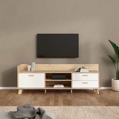 Isla TV-unit with 1 Door + 2 Drawers in Jackson Hickory and White