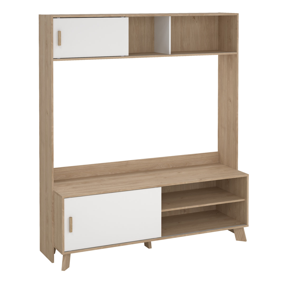 Isla TV-Wall Unit with 2 Sliding Doors in Jackson Hickory and White