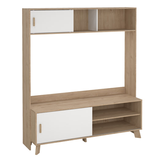 Isla TV-Wall Unit with 2 Sliding Doors in Jackson Hickory and White