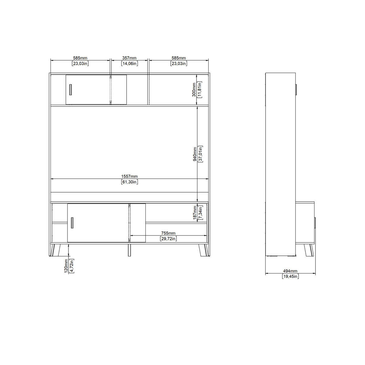 Isla TV-Wall Unit with 2 Sliding Doors in Jackson Hickory and White