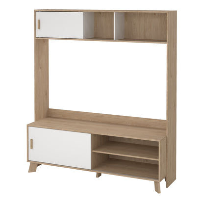 Isla TV-Wall Unit with 2 Sliding Doors in Jackson Hickory and White
