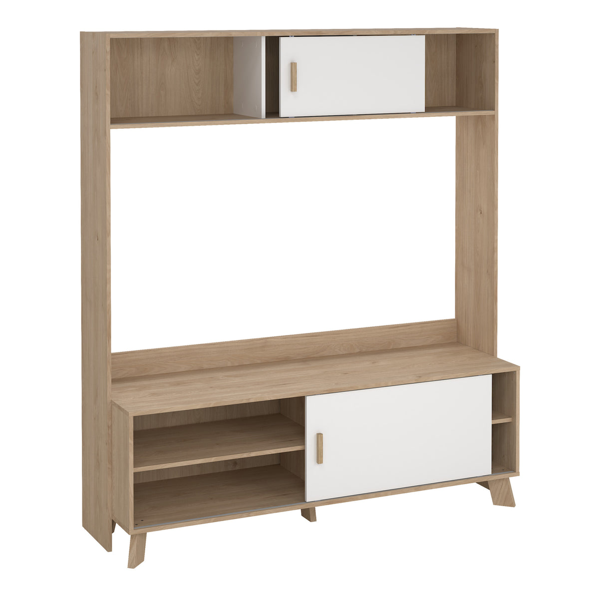 Isla TV-Wall Unit with 2 Sliding Doors in Jackson Hickory and White