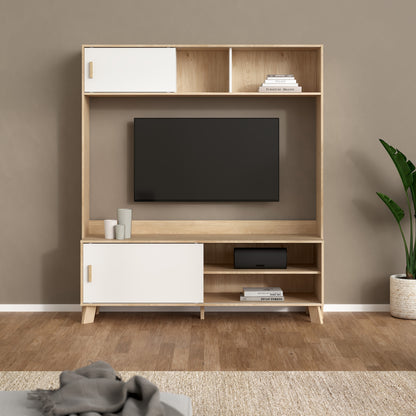 Isla TV-Wall Unit with 2 Sliding Doors in Jackson Hickory and White