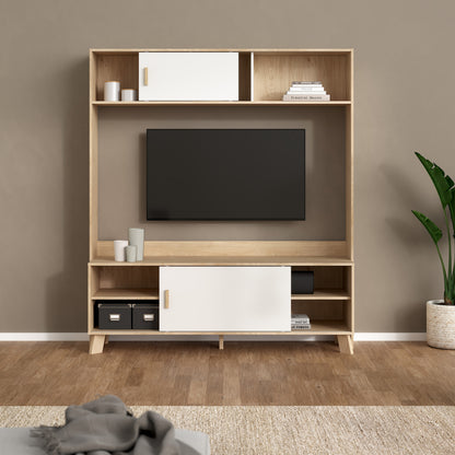 Isla TV-Wall Unit with 2 Sliding Doors in Jackson Hickory and White