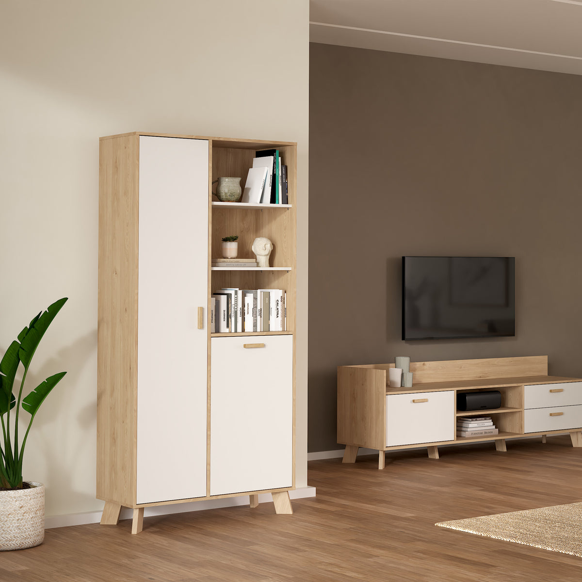 Isla China Cabinet 2 Doors in Jackson Hickory and White