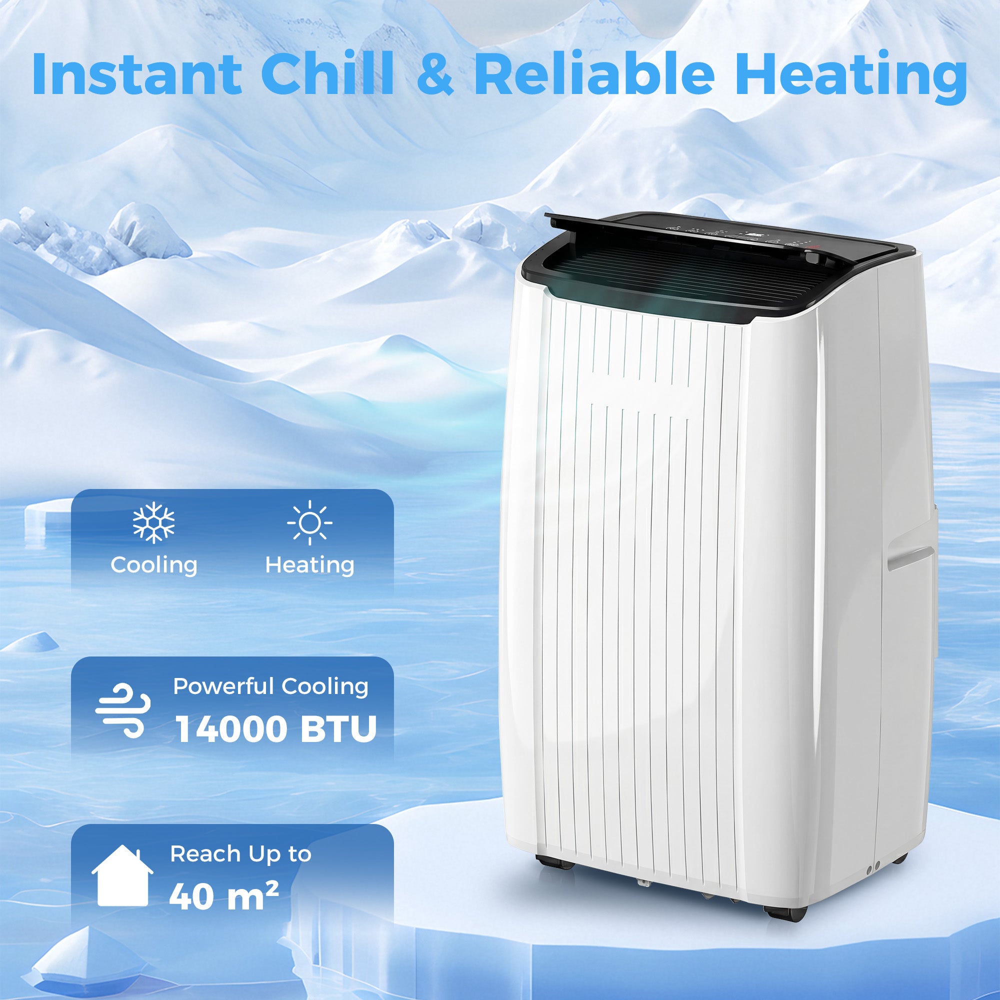 14000 BTU 5-in-1 Portable Air Conditioner with Cool, Heat, Dehumidifier, Fan, Sleep, WiFi Voice Control, White