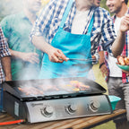 Outsunny Gas Plancha Barbecue Grill with 3 Stainless Steel Burner, 7.5kW, Portable Tabletop Gas BBQ with Non-Stick Griddle for Camping Picnic Garden Party Festival