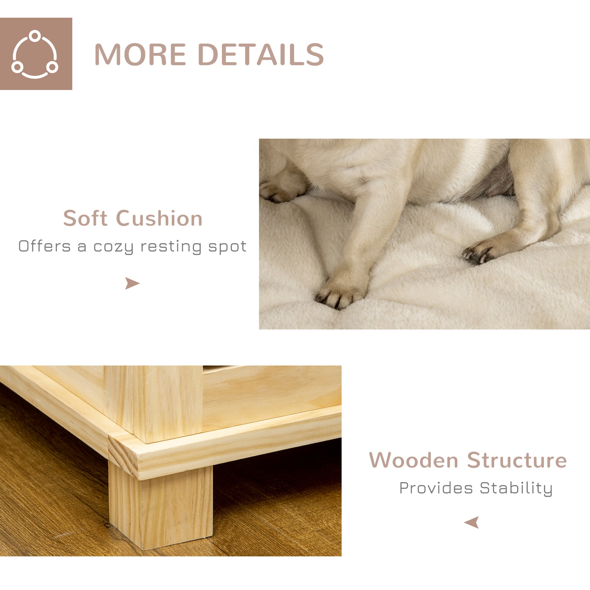 PawHut Wooden Dog Crate, with Double Doors, Cushion, for Medium Dogs - Natural Finish