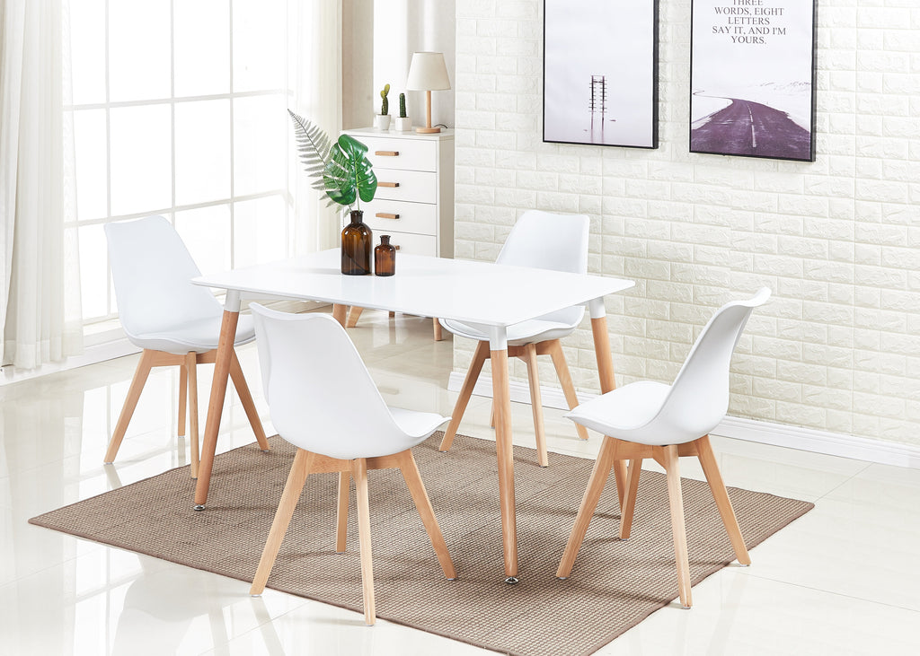 5PCs Dining Set - White Halo Dining Table & Set of 4 Lorenzo Tulip Dining Chairs