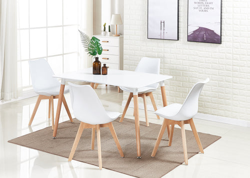 5PCs Dining Set - White Halo Dining Table & Set of 4 Lorenzo Tulip Dining Chairs