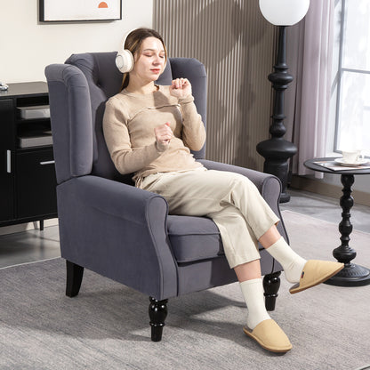 Wingback Accent Chair, Retro Upholstered Button Tufted Occasional Chair for Living Room and Bedroom, Charcoal Grey