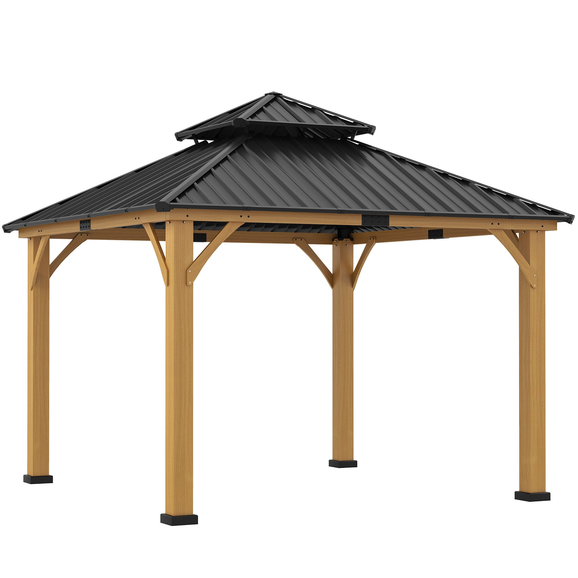 Outsunny 3.5 x 3.5m Outdoor Hardtop Gazebo Canopy with Two-tier Metal Roof, Black