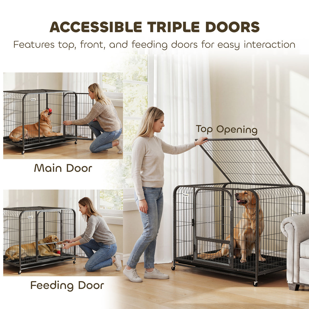 PawHut Heavy Duty Dog Crate,109 x 72 x 85 cm, Large Dog Cage for Small to Large Breeds