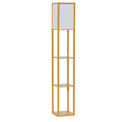 3-Tier Floor Lamp with Shelves and Storage, Modern Corner Standing Lamp with Lampshade, Reading Light with Foot Switch for Living Room, Bedroom, Home Office, Bulb not Included, Natural