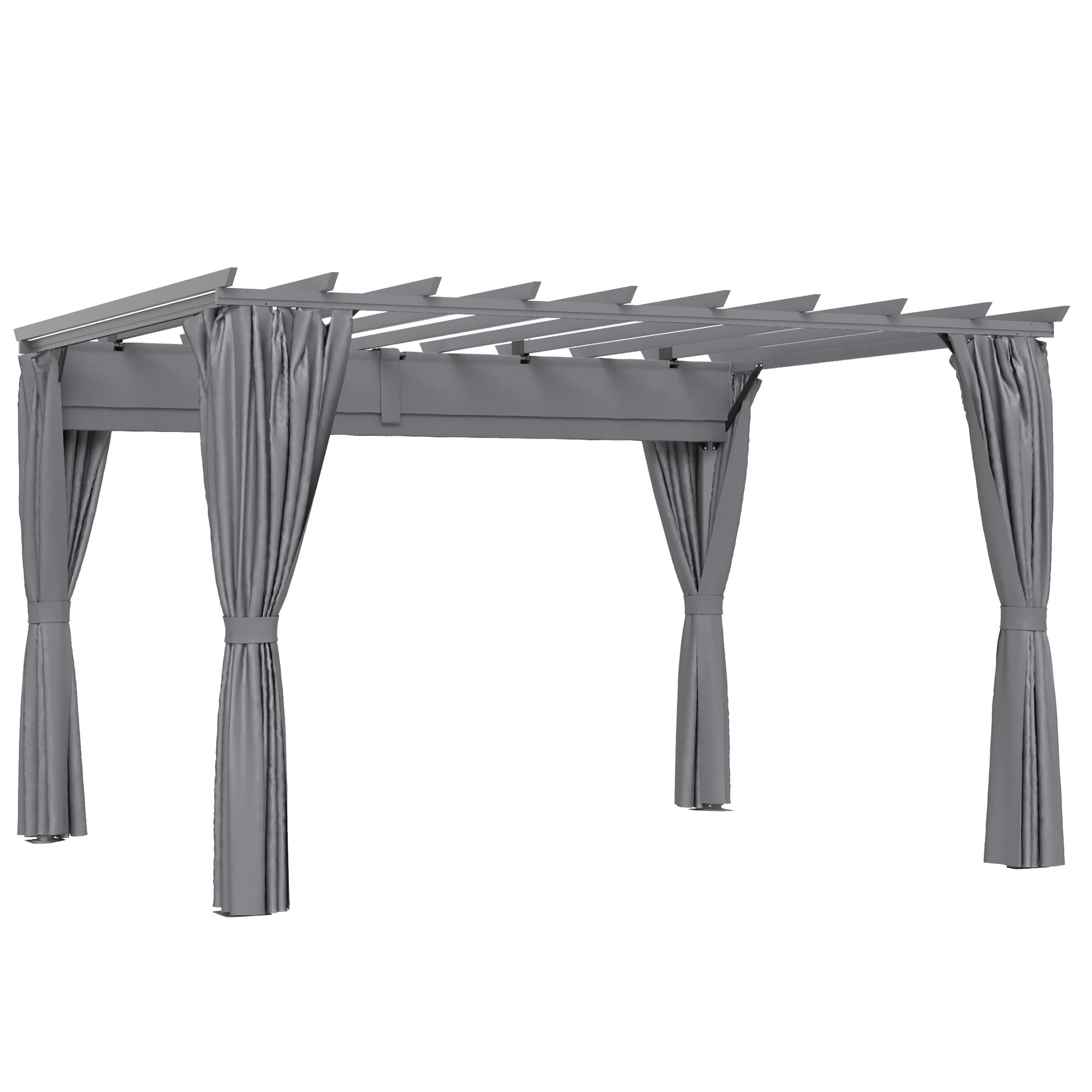 Outsunny 3.6 x 3(m) Outdoor Pergola Gazebo with Retractable Canopy and Curtains Garden Sun Shade, Dark Grey
