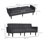 HOMCOM Three-Seater Sofa Bed, with Cupholders - Grey