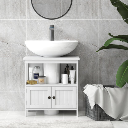 kleankin Pedestal Under Sink Cabinet with Double Doors, Modern Bathroom Vanity Storage Unit with Shelves, White