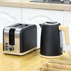 Stainless Steel Kettle and Toaster Set, 1.7L 3000W Fast Boil Kettle & 2 Slice Toaster Kitchen Set with 7 Level Browning Controls, Defrost, Reheat, Auto Off, Boil-dry Protection, Black