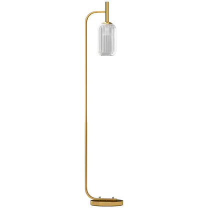 LED Floor Lamp for Living Room with Glass Lampshade, Modern Standing Lamp with Foot Switch, Adjustable Brightness, 2700K for Bedroom, Gold Tone