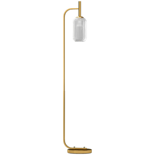 LED Floor Lamp for Living Room with Glass Lampshade, Modern Standing Lamp with Foot Switch, Adjustable Brightness, 2700K for Bedroom, Gold Tone