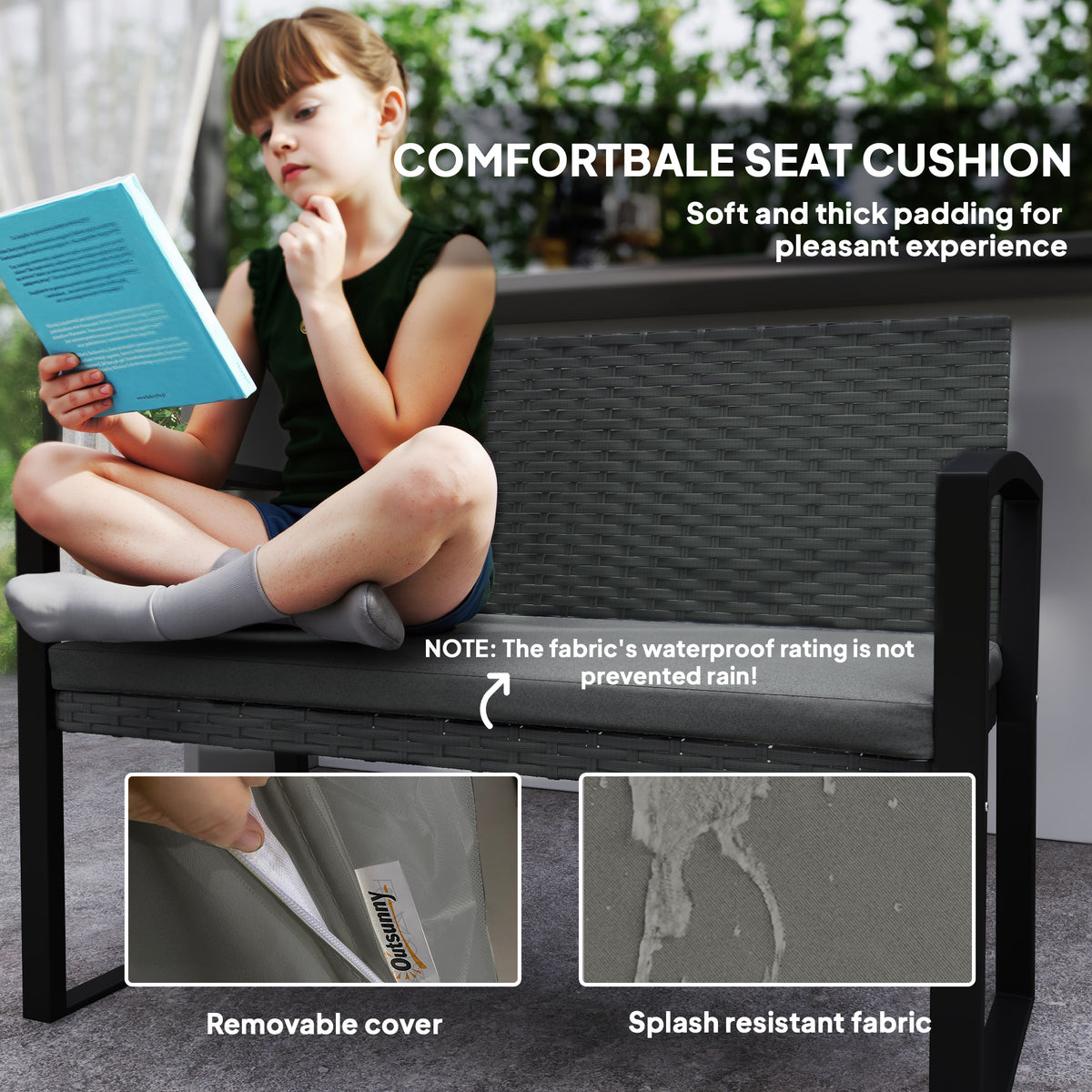 Outsunny Two-Seater Rattan Garden Bench - Light Grey