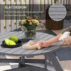 Outsunny Wooden Garden Dining Set, 6 Seater Round Dining Picnic Table with Matching Bench, Garden Furniture Set with Parasol Hole for Outdoor Patio Party and Family Gatherings, Grey