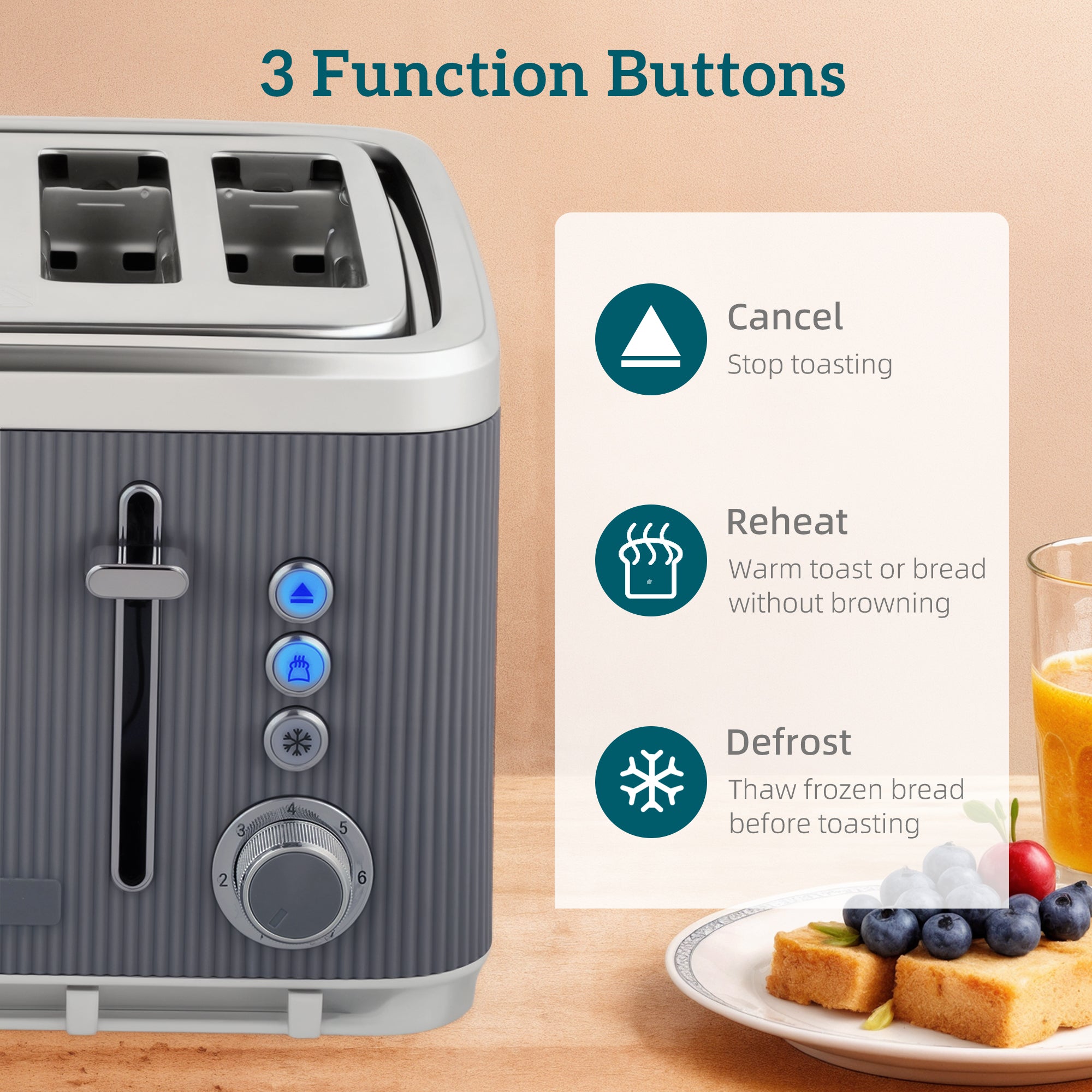 Electric Stainless Steel Kettle and Toaster Set, 3000W 1.7L UK Strix Thermostat Fast Boil Kettle w/ Limescale Filter, Cool Touch Body, 4 Slice Toaster with 7 Browning Levels, Crumb Tray, Grey