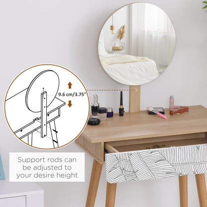 Dressing Table with Drawer and Mirror height adjustable Wooden Oak Color  Bedroom Dressing Room Elegant and Durable