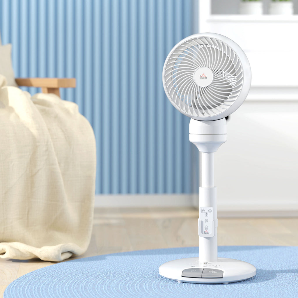 Standing Fan for Bedroom, 28" Pedestal Fan with Remote, 70° Oscillating, 90° Vertical Tilt, 3 Speeds, Adjustable Height, 7H Timer, Foot Button, White