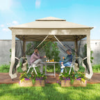 Outsunny 3 x 3(m) Pop Up Gazebo, Double-roof Garden Tent with Netting and Carry Bag, Party Event Shelter for Outdoor Patio, Cream White