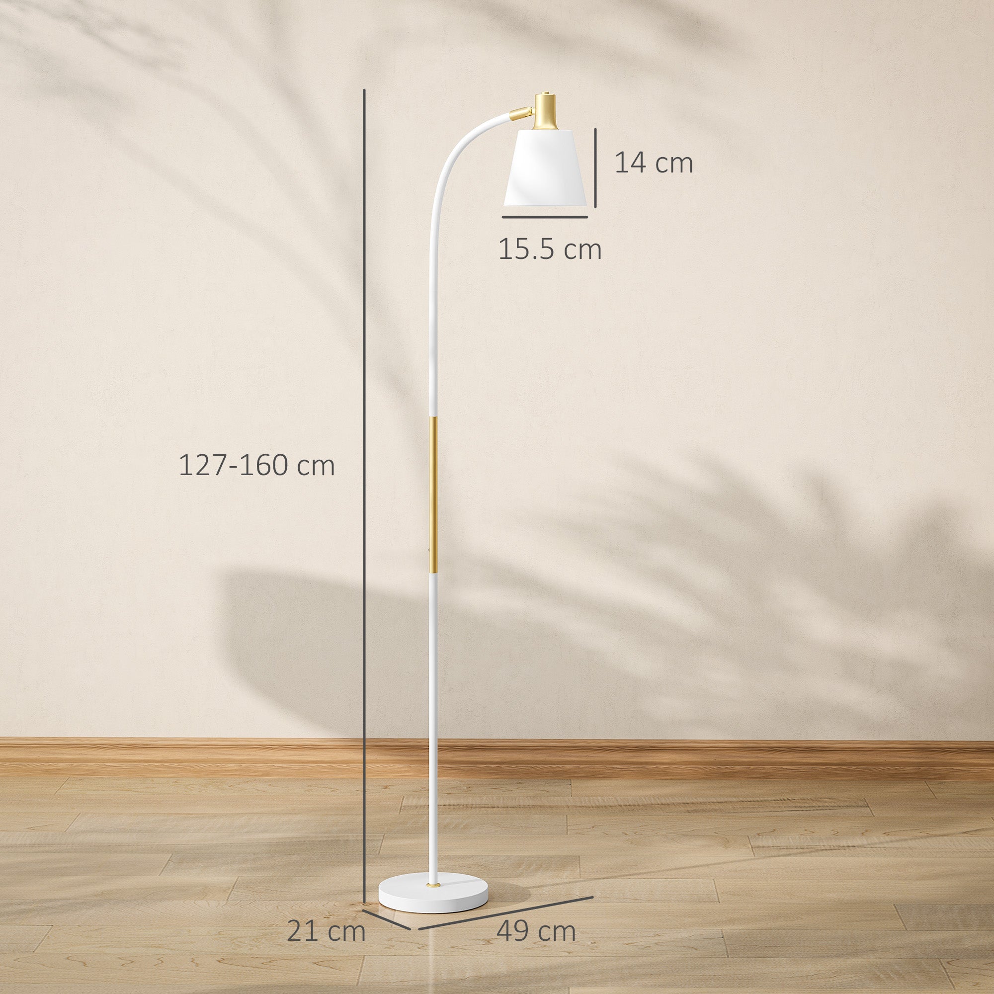 Floor Lamp for Living Room, Spotlight Reading Standing Lamp with Adjustable Height, Rocker on/off Switch, Indoor Task Lighting for Bedroom, Office,  White (Bulb not Included)