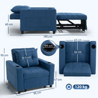 HOMCOM 3-in-1 Single Sofa Bed, Convertible Sleeper Chair Bed with 3-level Adjustable Back - Dark Blue