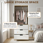 Modern Clothes Storage Cupboard Unit, 3 Drawer 2 Door Wardrobe with Hanging Rod, Oak