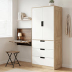 Modern Clothes Storage Cupboard Unit, 3 Drawer 2 Door Wardrobe with Hanging Rod, Oak