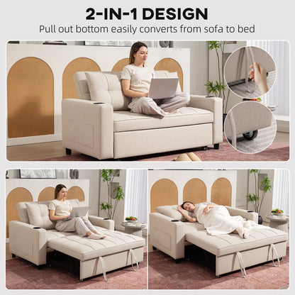 Two-Seater Pull-Out Sofa Bed - Beige