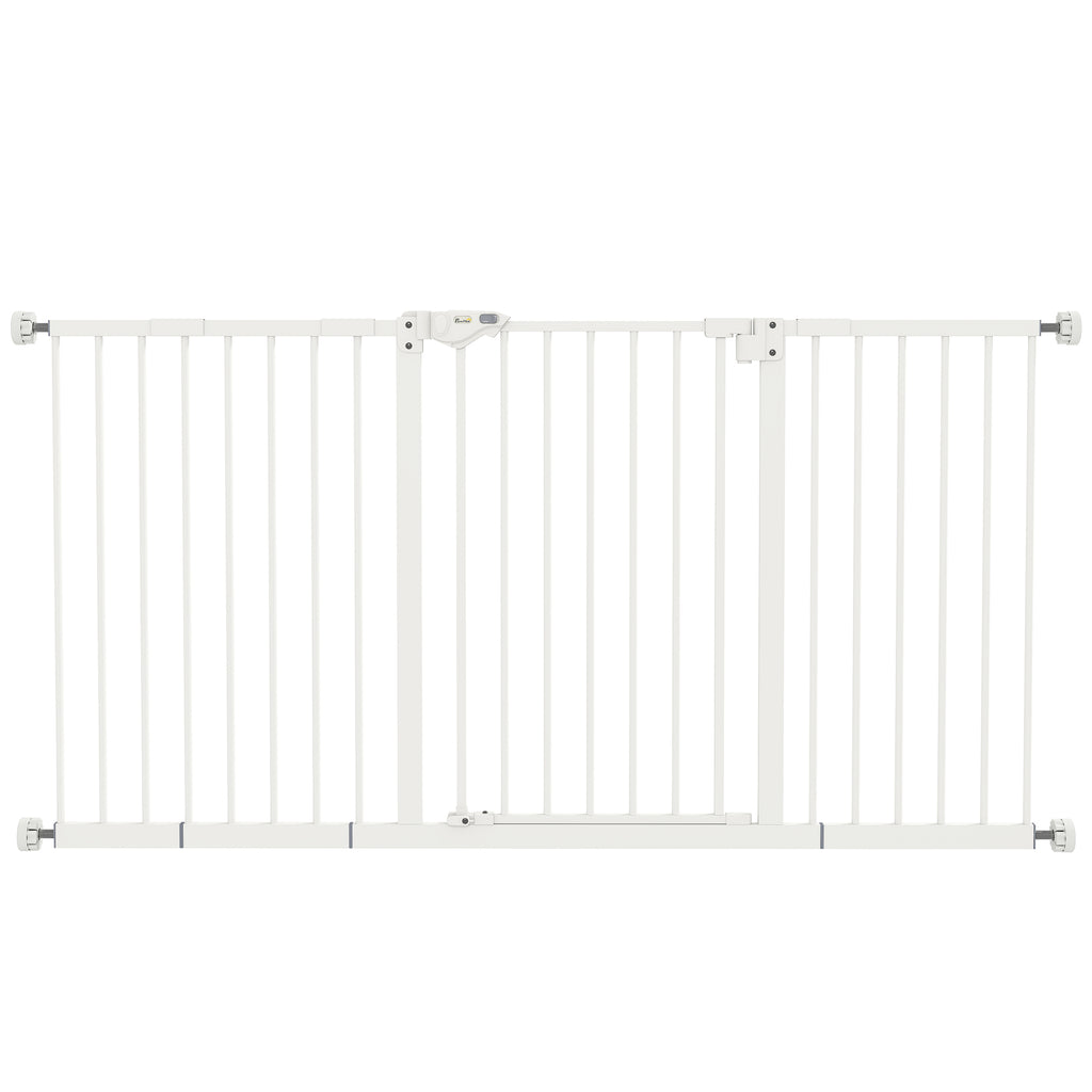 PawHut Adjustable Safety Gate w/ Three Extensions, Four Adjustable Screws, White