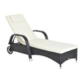 Outsunny Rattan Sun Lounger, Garden Lounger Recliner with Wheels and Adjustable Backrest, Outdoor Reclining Sunbed Garden Chair with Cushion and Headrest for Patio, Beach, Terrace, Black