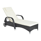 Outsunny Rattan Sun Lounger, Garden Lounger Recliner with Wheels and Adjustable Backrest, Outdoor Reclining Sunbed Garden Chair with Cushion and Headrest for Patio, Beach, Terrace, Black