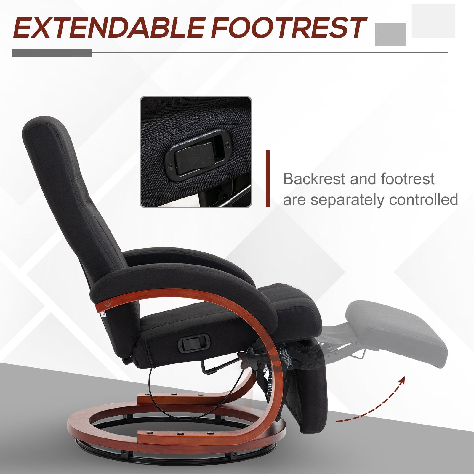 HOMCOM 135° Manual Reclining Swivel Chair, with Footrest - Black