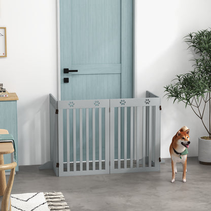 PawHut Wooden Pet Gate Foldable Freestanding Dog Safety Barrier w/ Support Feet, Grey