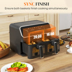 8L Dual Basket Air Fryer, 80-200? Air Fryer Oven with 2 Baskets and Sync Function - Black/Silver