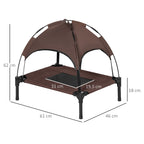PawHut Outdoor Dog Bed with Removable Canopy, Portable Raised Dog Bed for Camping, Garden & Beach, Water-Resistant UV-Protection Mesh Pet Cot Sun Lounger, for Small Pets, 61 x 46 x 62 cm, Brown
