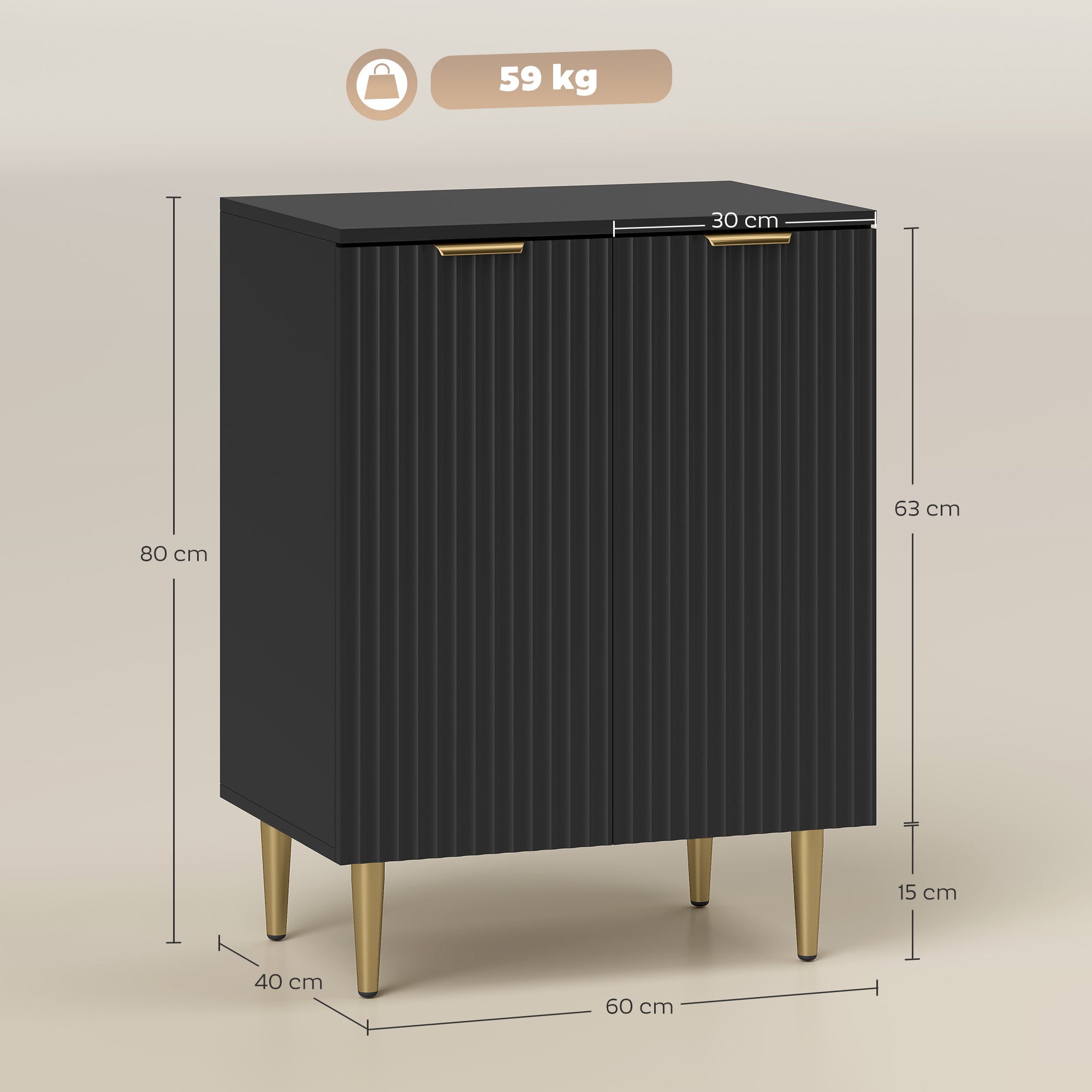HOMCOM Sideboard Buffet Cabinet, Modern Kitchen Storage Cabinet with Adjustable Shelves and Metal Legs, Black