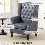 HOMCOM Wingback Accent Chair Tufted Chesterfield-style Armchair with Nail Head Trim for Living Room Bedroom Grey