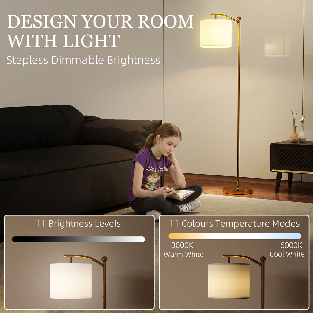 LED Floor Lamp with Remote Control - Gold Tone